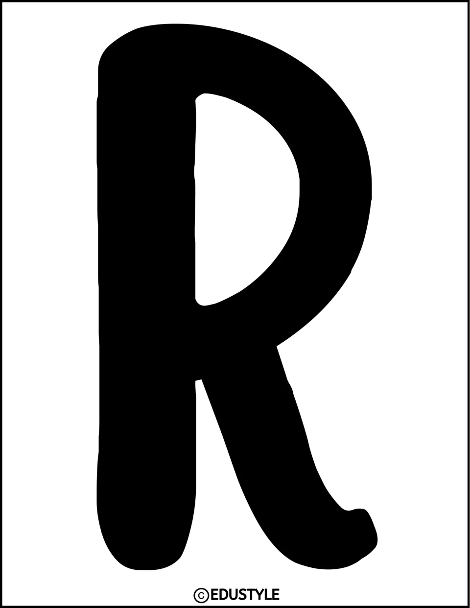 Letter R cut-out for the display title: bold black rounded letter sized to fill the page for a door or board heading