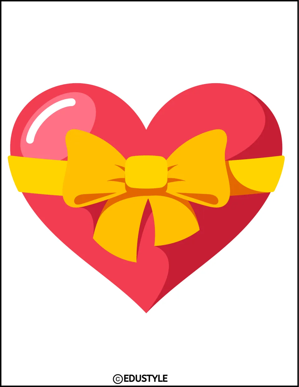 Red heart gift accent with a yellow ribbon and bow, part of the Valentine's Day bulletin board and door decor kit