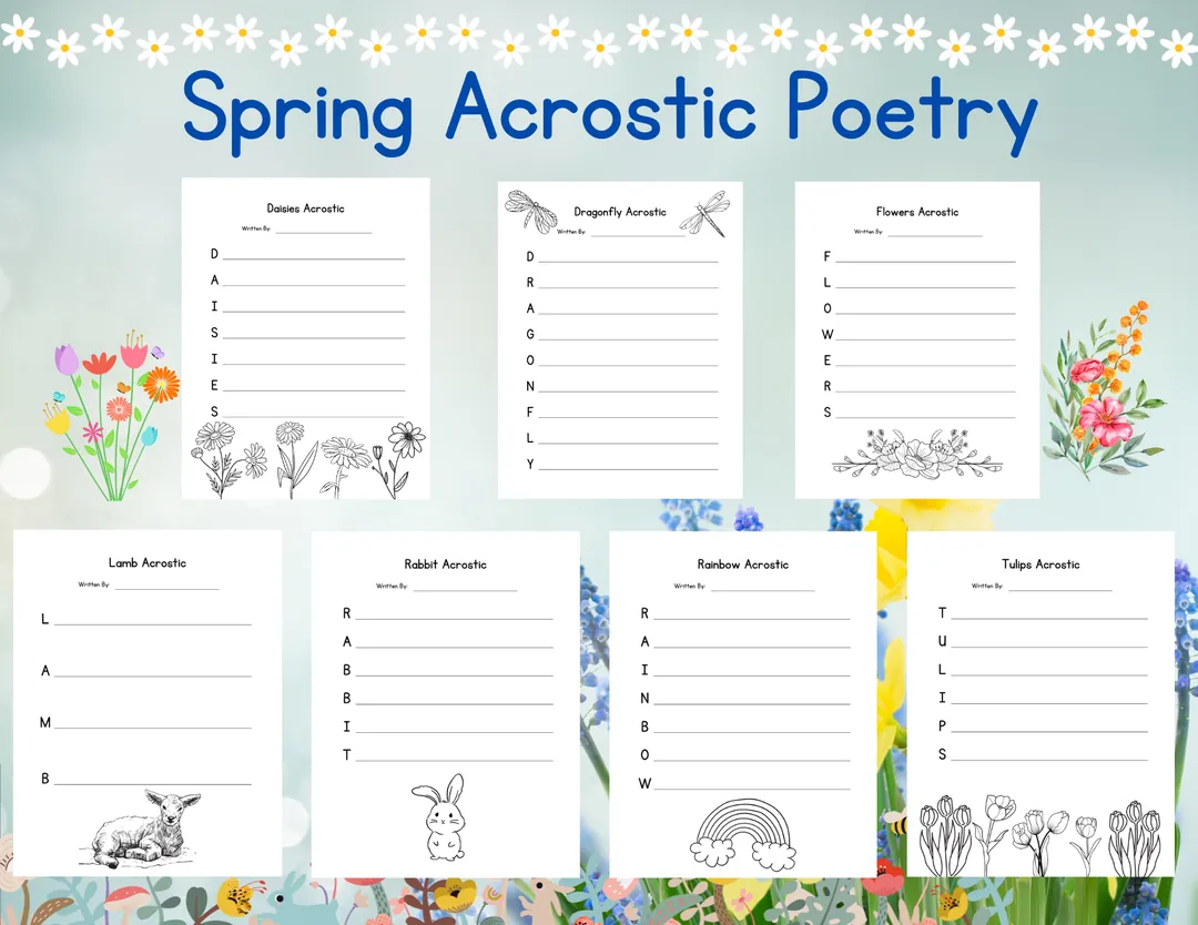 Spring Acrostic Poetry – Vocabulary + Writing – cover
