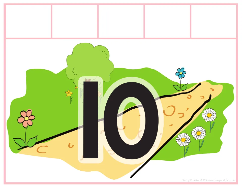 Sorting mat 10 of 10, labeled 10, for matching spring addition and subtraction cards to the number shown.