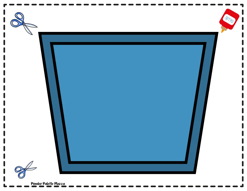 Color pot template: students cut out the large blue flowerpot base, the first piece glued down when building the craft