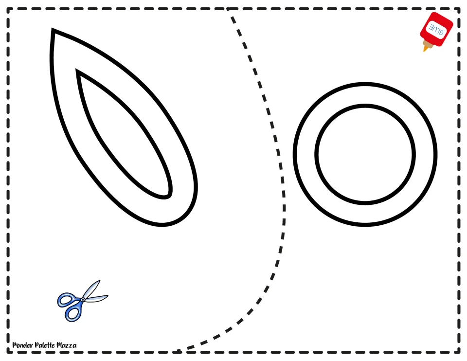 Blackline leaf and flower center: students color the leaf and round center, then cut both out and glue them in place