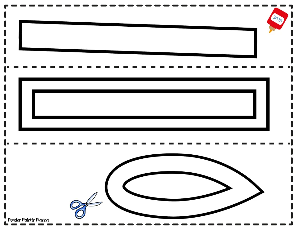 Blackline stem, pot rim and leaf: students color each outlined piece, then cut them apart to assemble the potted flower