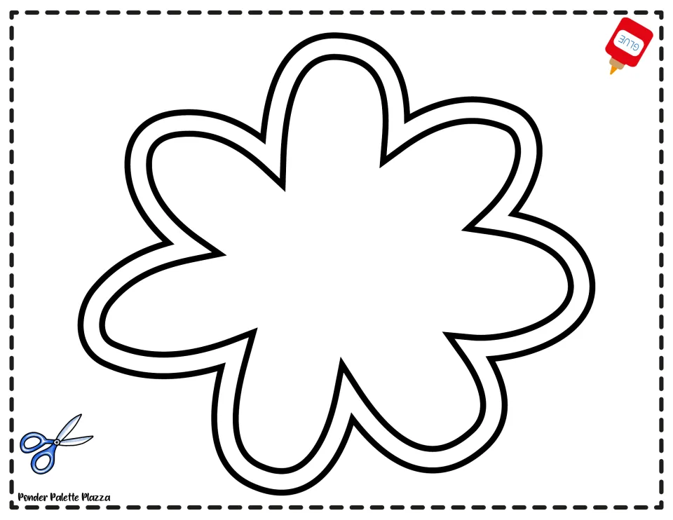 Blackline flower head outline: students color the six-petal flower, cut it out and glue it on top of the stem to finish