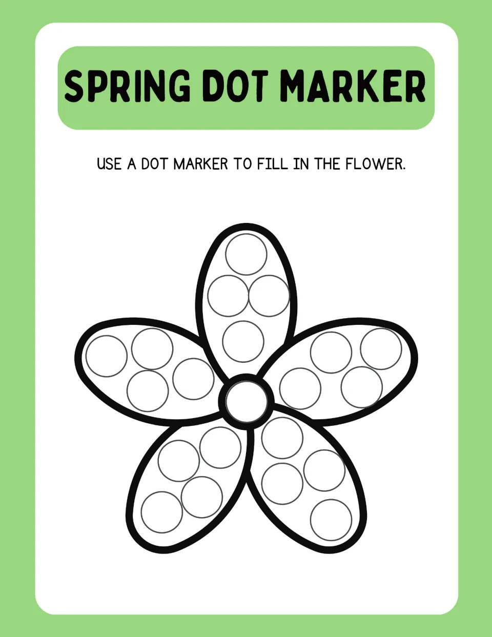 Star-shaped five-petal flower: children press a dot marker onto four dots per petal and the one dot in the middle