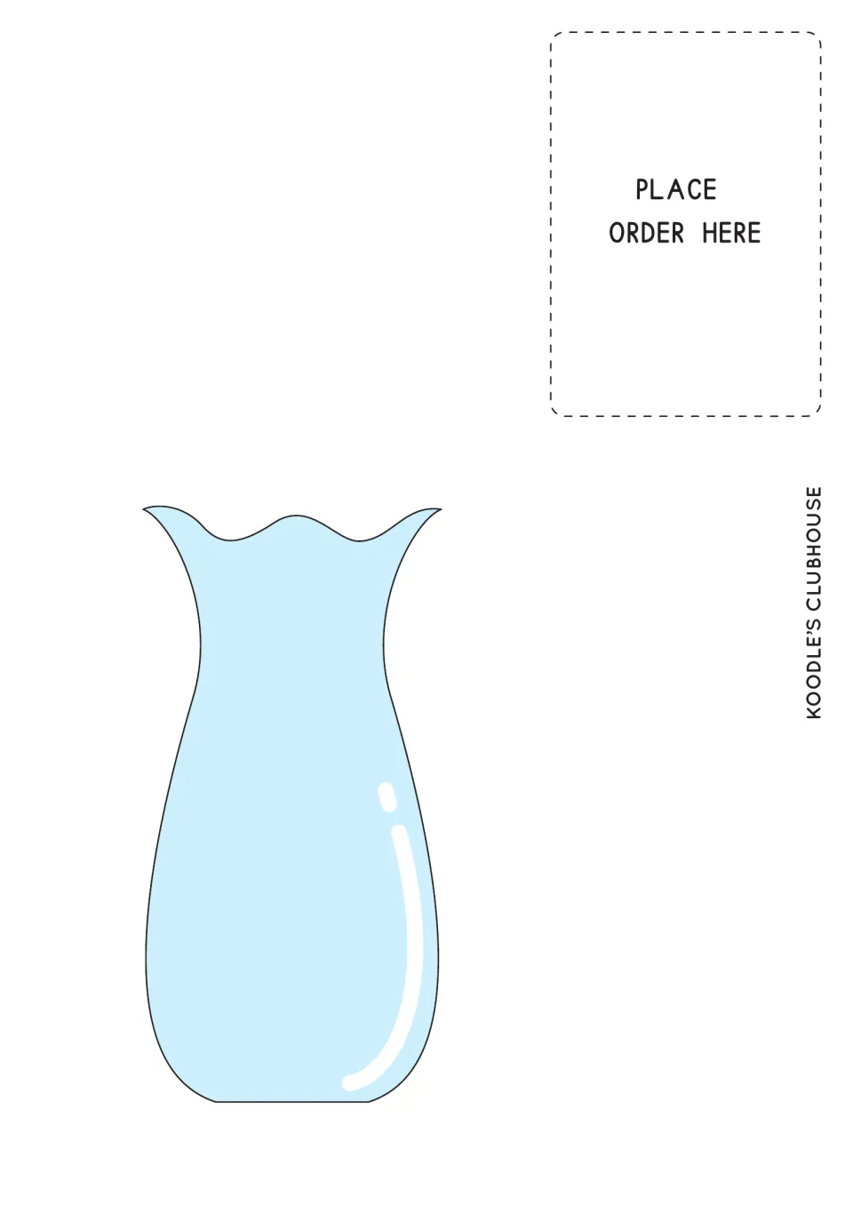 Vase mat for the flower counting activity has an empty blue vase and the words 'PLACE ORDER HERE'
