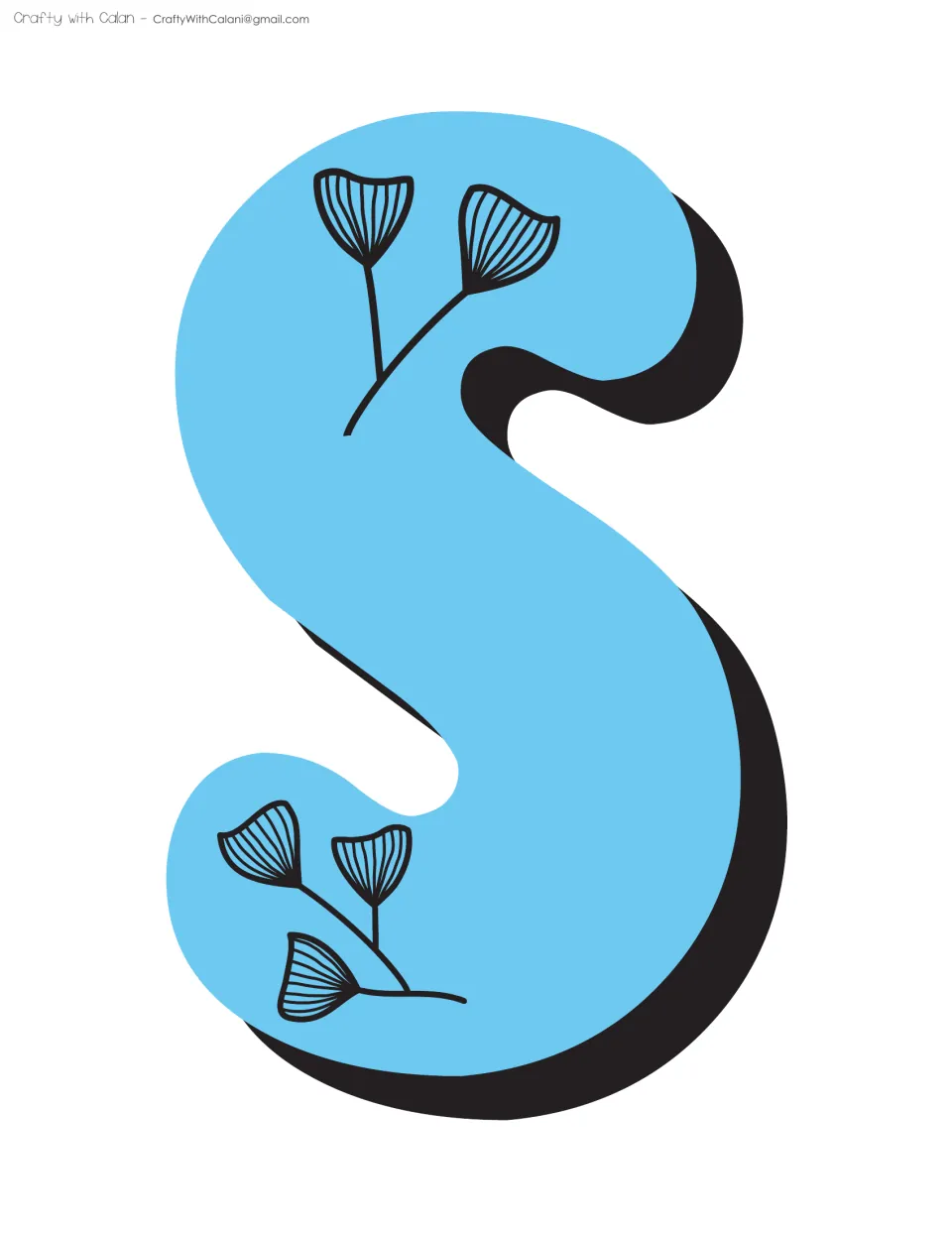 Bulletin board title letter S in blue, the ninth supplied lettering sheet for the spring flowers classroom display
