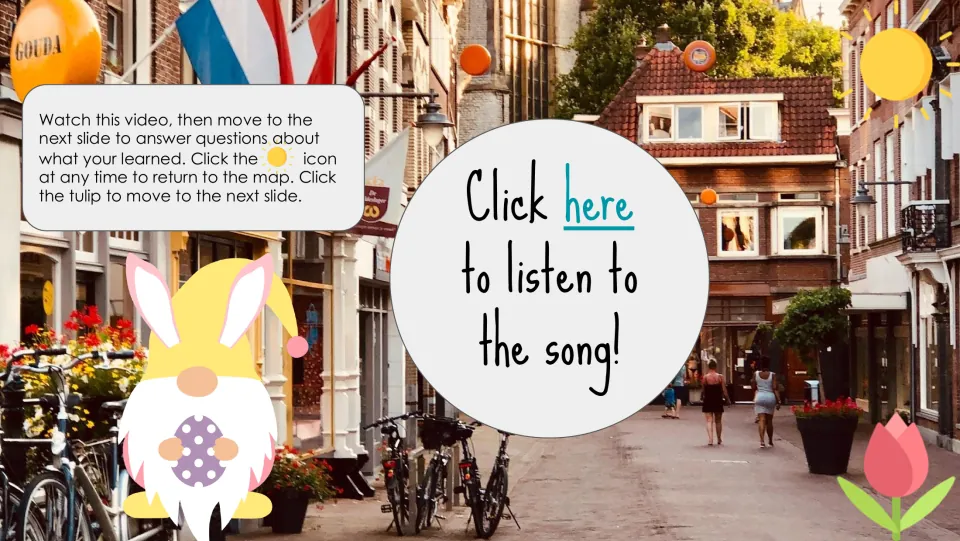 Town stop song link with directions to watch, answer questions next, and use the sun to return to the map