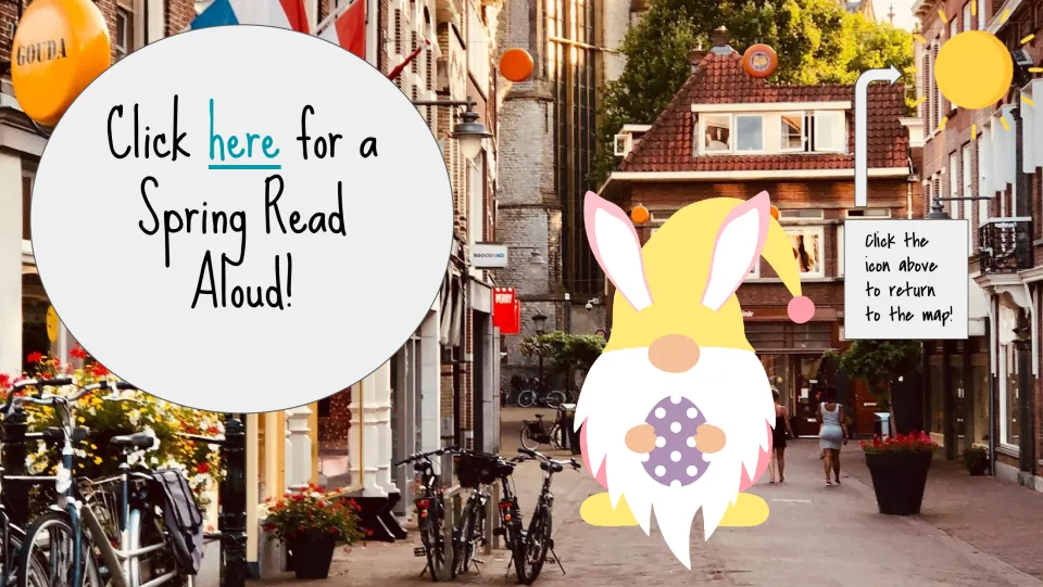 Town stop spring read-aloud link with directions to click the sun icon to return to the field trip map