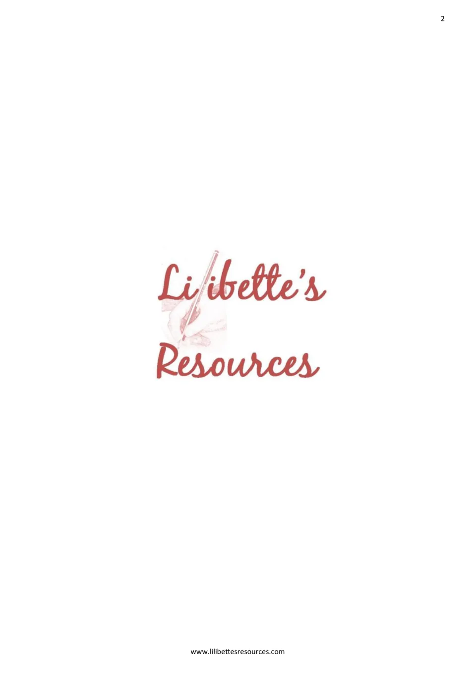 Lilibette's Resources publisher logo in red script, with a hand holding a pencil, and the website address below