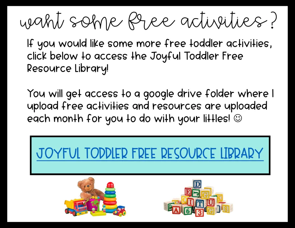 Want some free activities? Invitation to the Joyful Toddler Free Resource Library, a Google Drive folder updated monthly