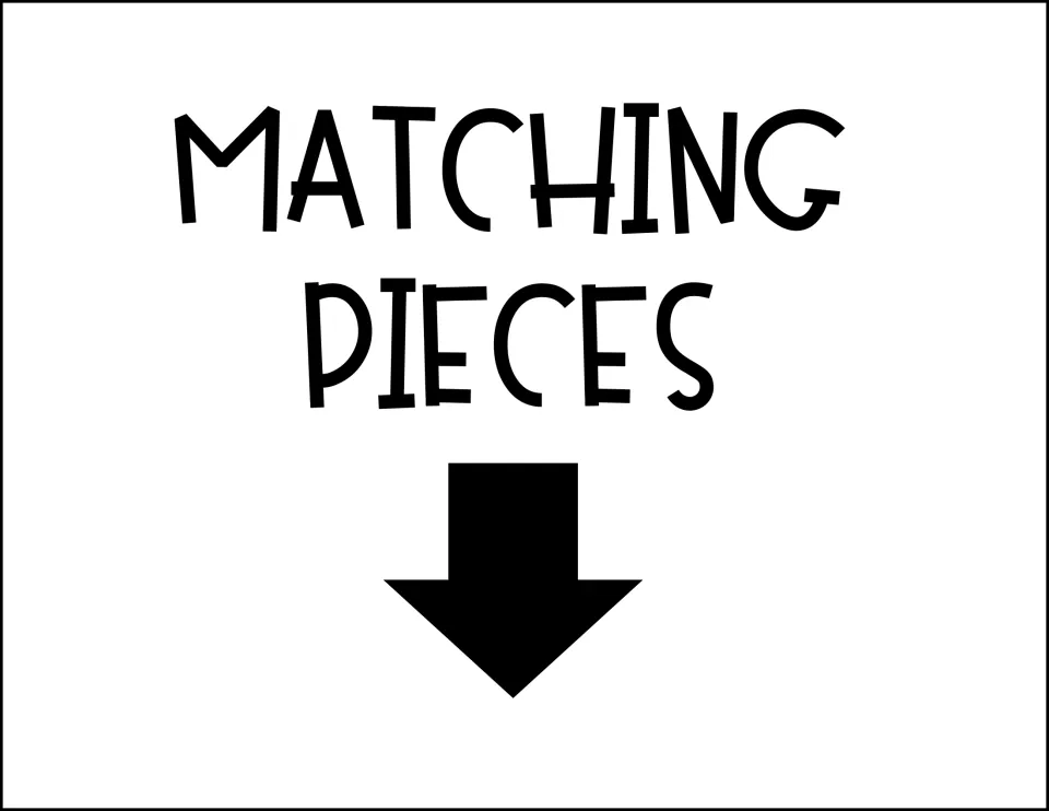 Section divider reading Matching Pieces with a downward arrow, introducing the printable cards to cut out for the mats