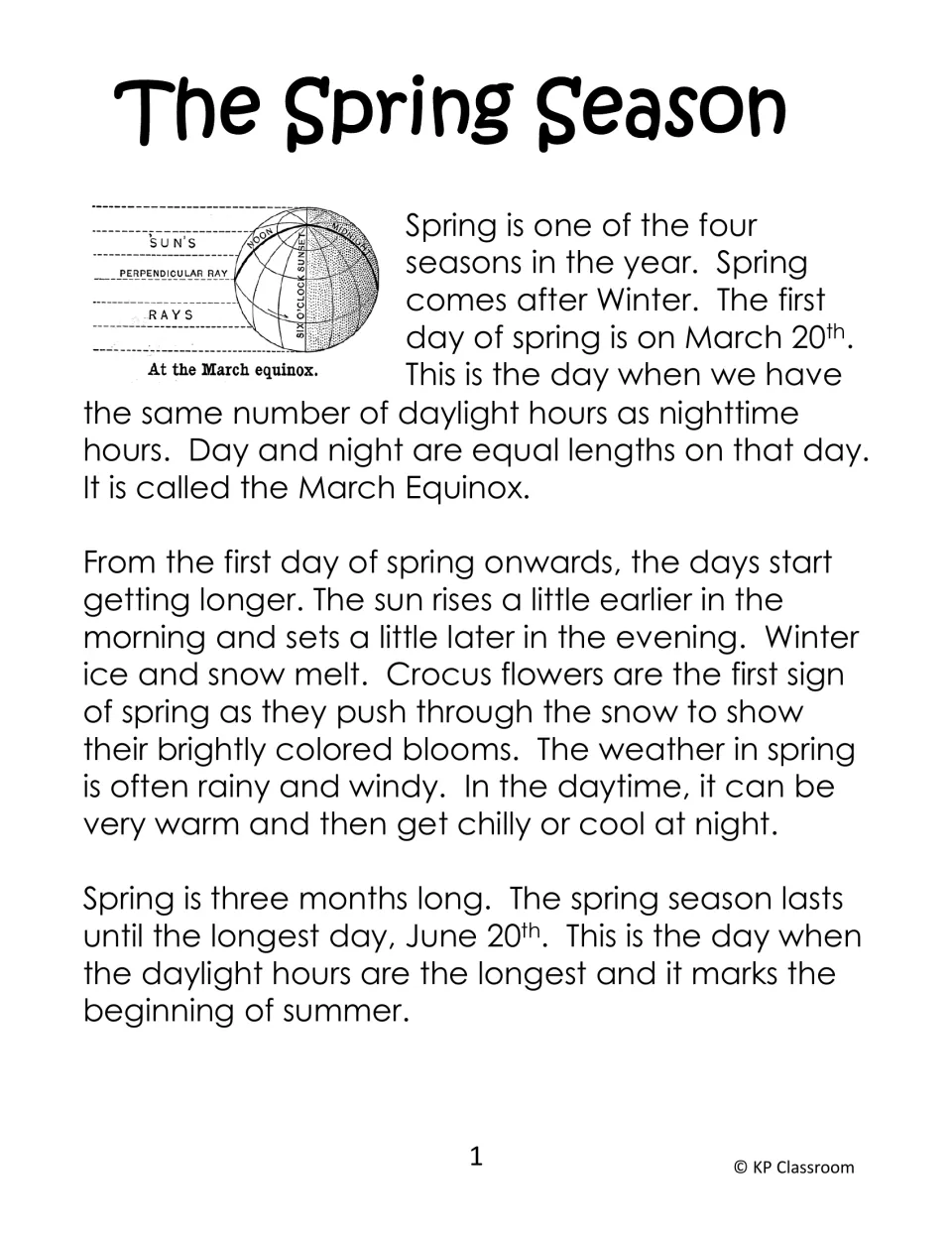 Spring season reading, part 1: the March equinox, longer days, changing weather, and the start of summer