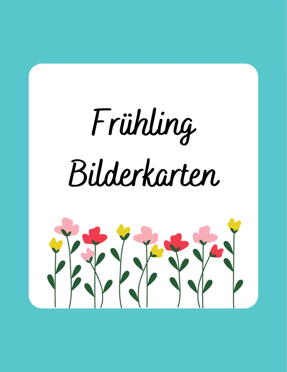 Cover of the German spring vocabulary flashcard resource, titled 'Frühling Bilderkarten' (spring picture cards)