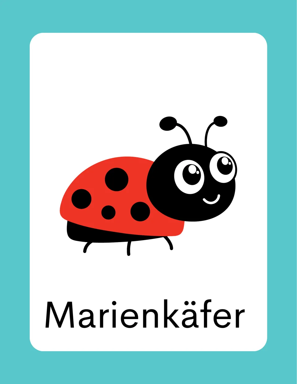 German spring vocabulary card labeled 'Marienkäfer' (ladybug), illustrated with a red and black ladybug