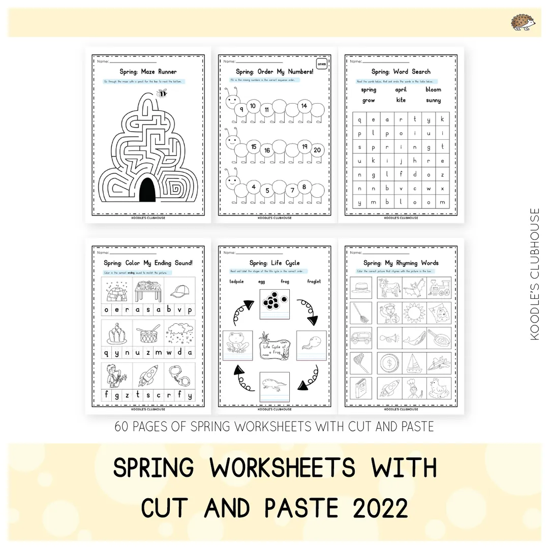 Spring Worksheets – Cut and Paste Activity Set – cover