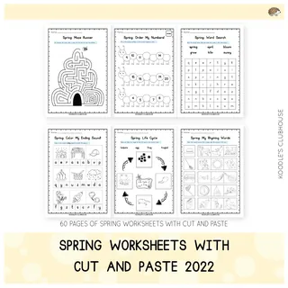 Spring Worksheets – Cut and Paste Activity Set – cover