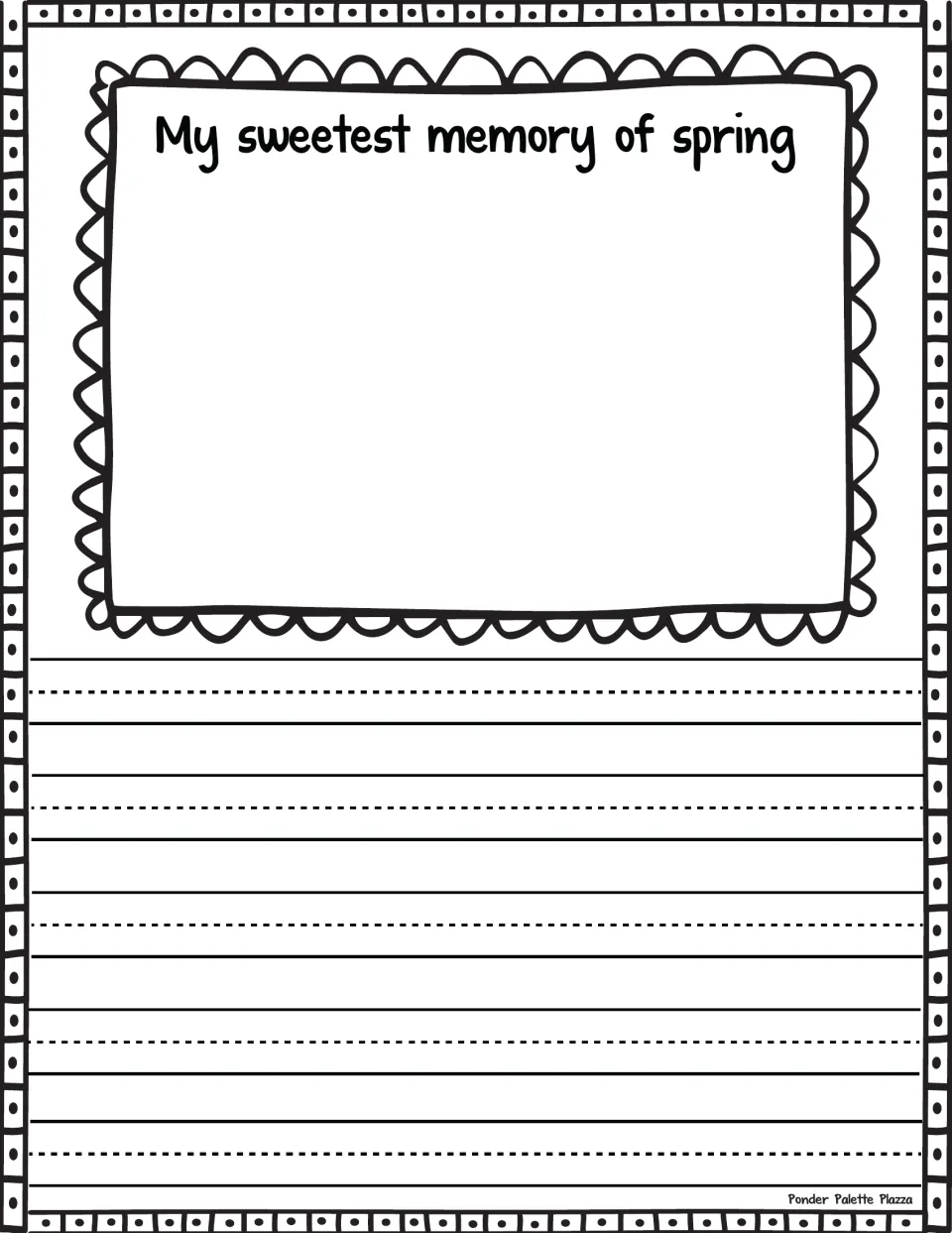 Personal narrative prompt "My sweetest memory of spring": students draw a favorite spring memory, then write about it