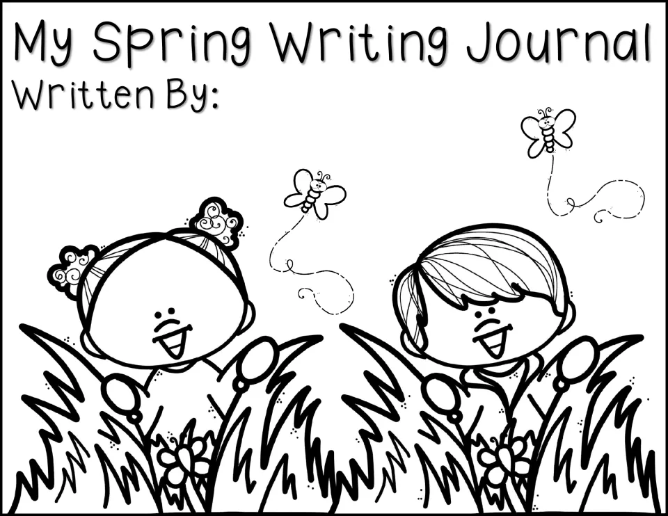 Black-and-white version of the journal cover with a Written By line for the author's name, ready for students to color
