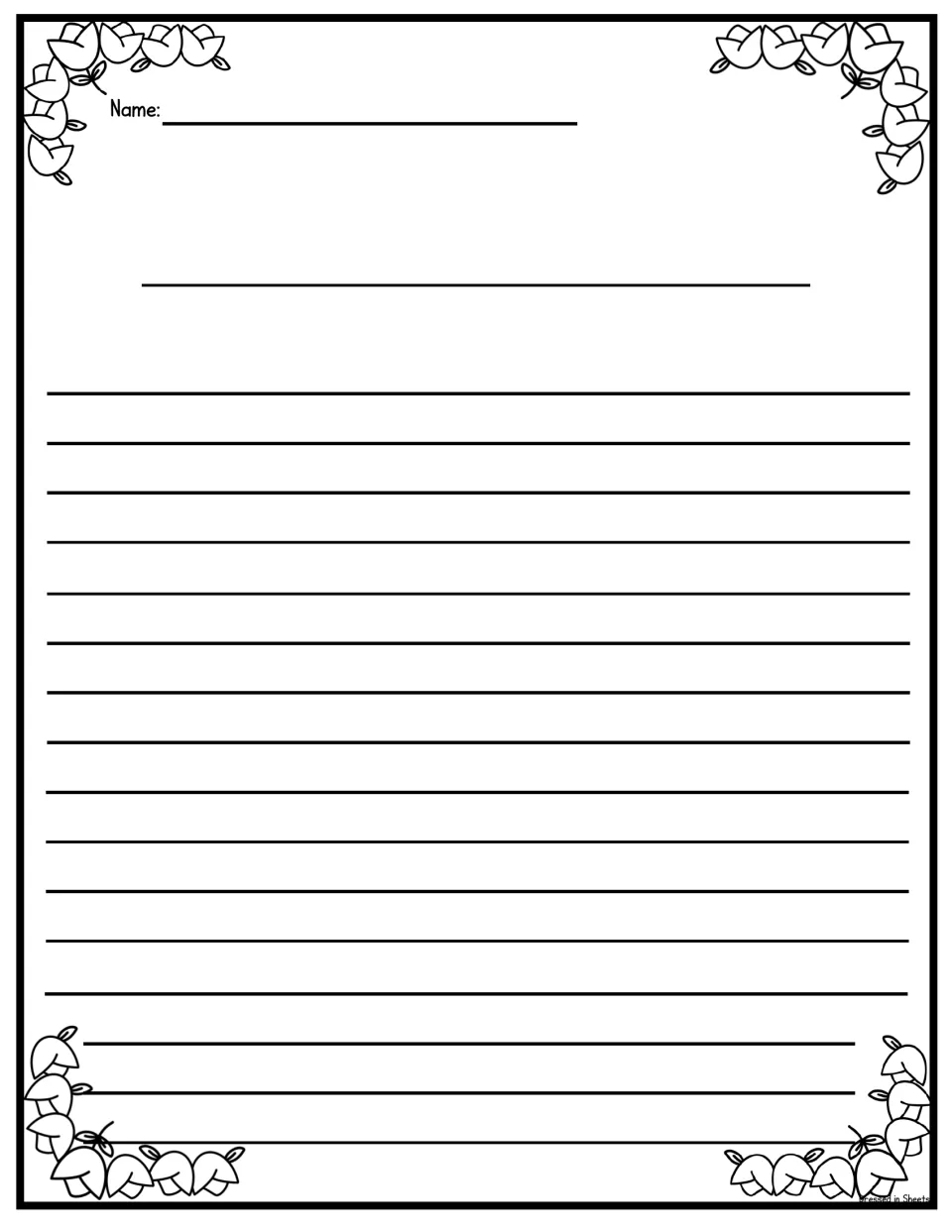Tulip-trimmed writing paper: students write their name, add a title and compose a spring story or paragraph underneath