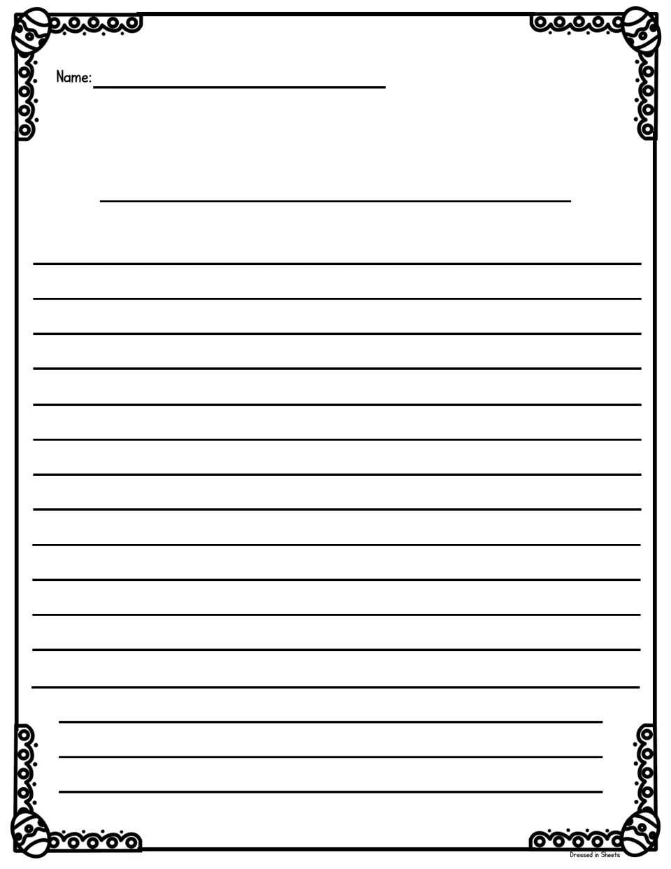 Patterned Easter egg writing paper: students fill in a name and title, then write a story, letter or report