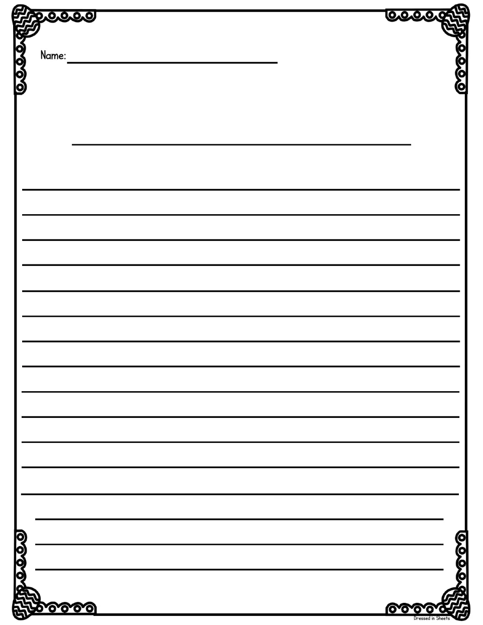 Zigzag egg writing paper: a name field and title blank lead into open space for students to write about spring or Easter