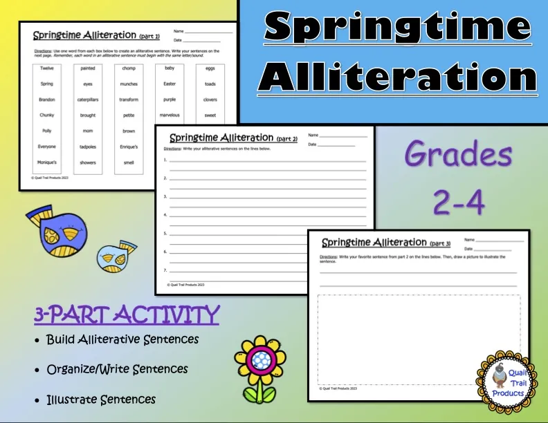 Springtime Alliteration Worksheets – cover