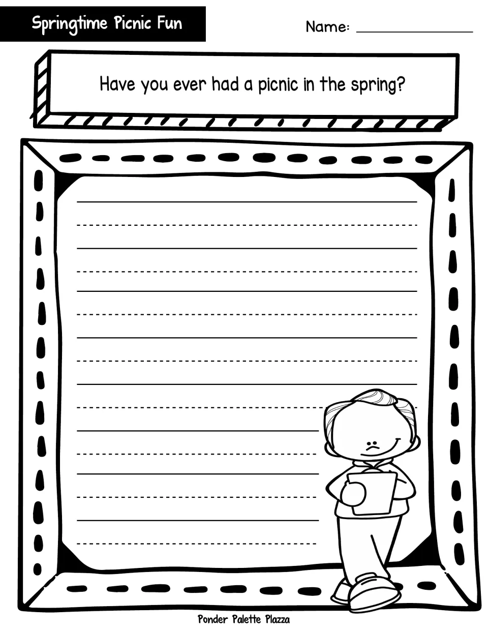 Spring picnic writing prompt: students write a response to "Have you ever had a picnic in the spring?" from experience