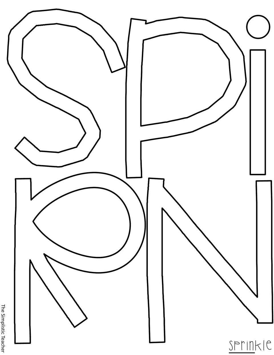 Letter cut-out pieces S, P, I, R and N outlining the start of the word sprinkle, ready to trace, color or cut