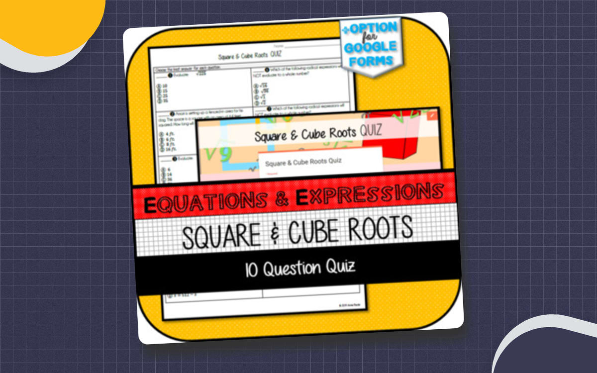 Square & Cube Root QUIZ preview: A ten-question hard-copy roots quiz