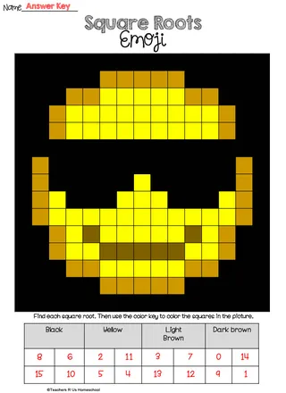 Square Roots Emoji Math Activity – sample page 3
