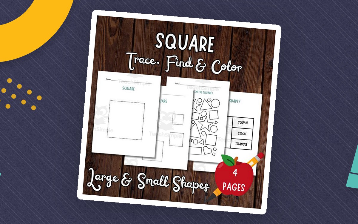 Square | Shape Worksheets for Kindergarten - Trace, Color and Find preview