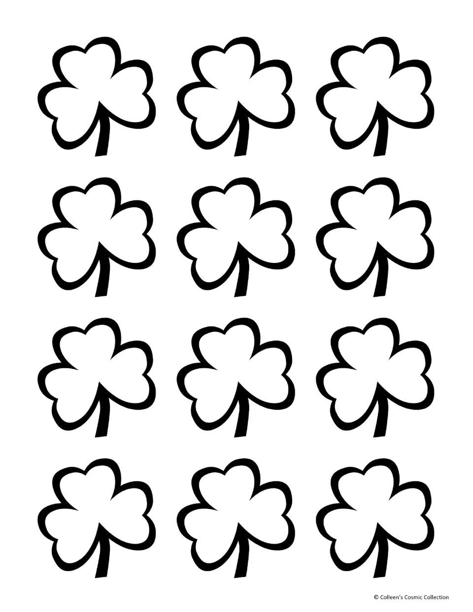 Black and white card backs: 12 shamrock outlines in black for printing on the reverse of the multiplication cards