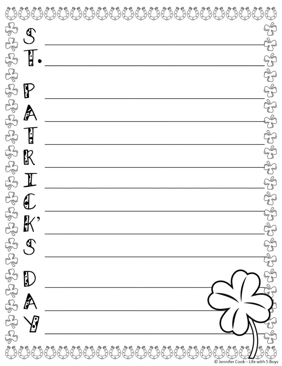 Acrostic poem template using the letters in 'St. Patrick's Day' as prompts for students' words or phrases