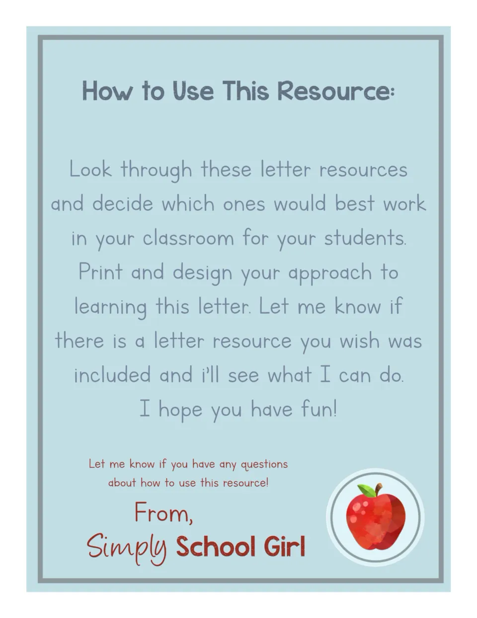 Bingo packet introduction titled 'How to Use This Resource,' with generic directions about letter resources
