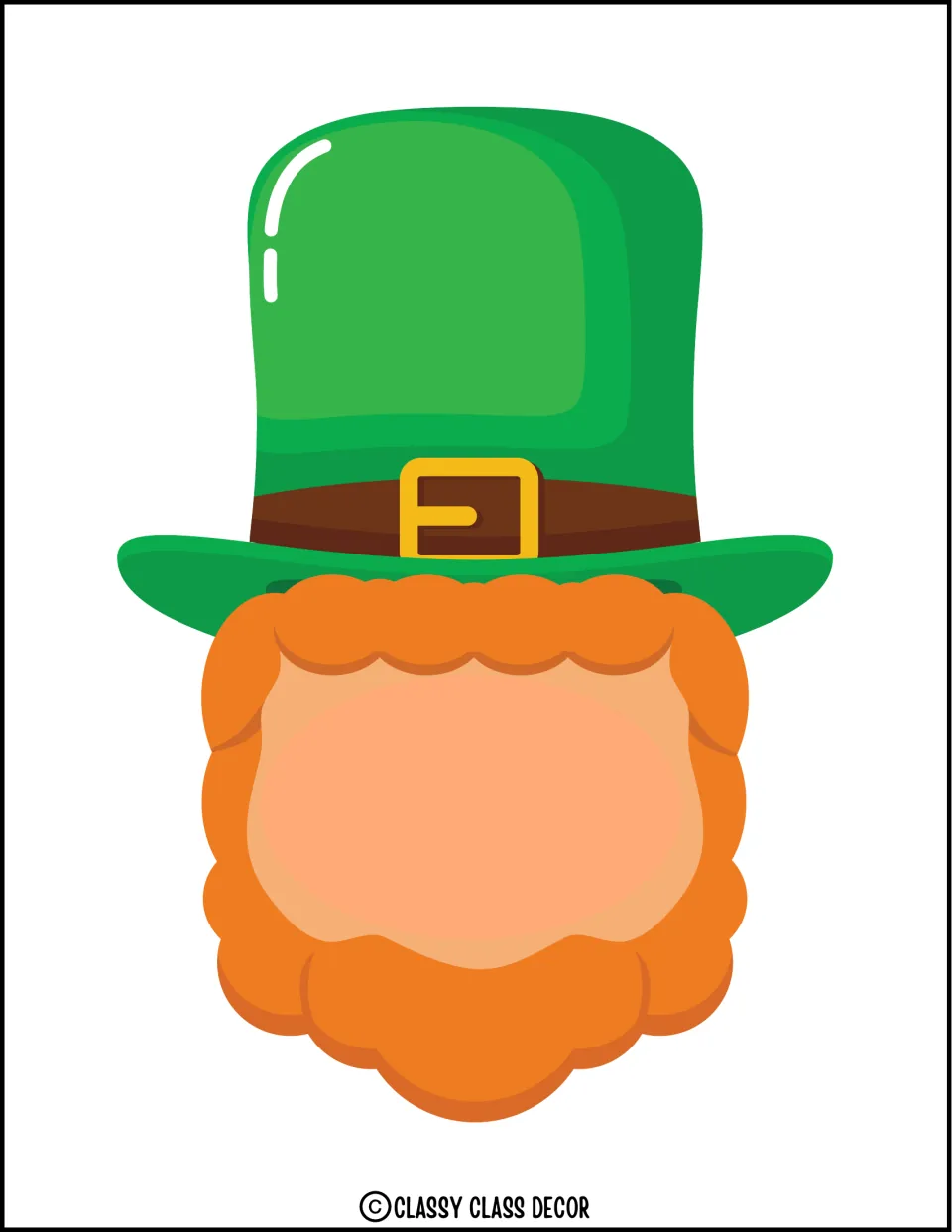 One large blank-faced leprechaun with a green hat and orange beard for the St. Patrick's Day display