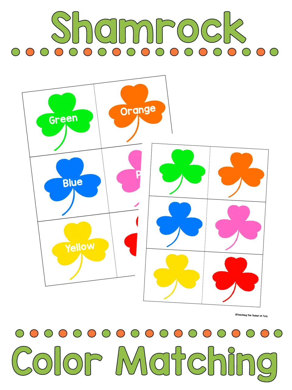 Shamrock Color Matching cover showing samples of labeled and unlabeled shamrock cards for matching colors