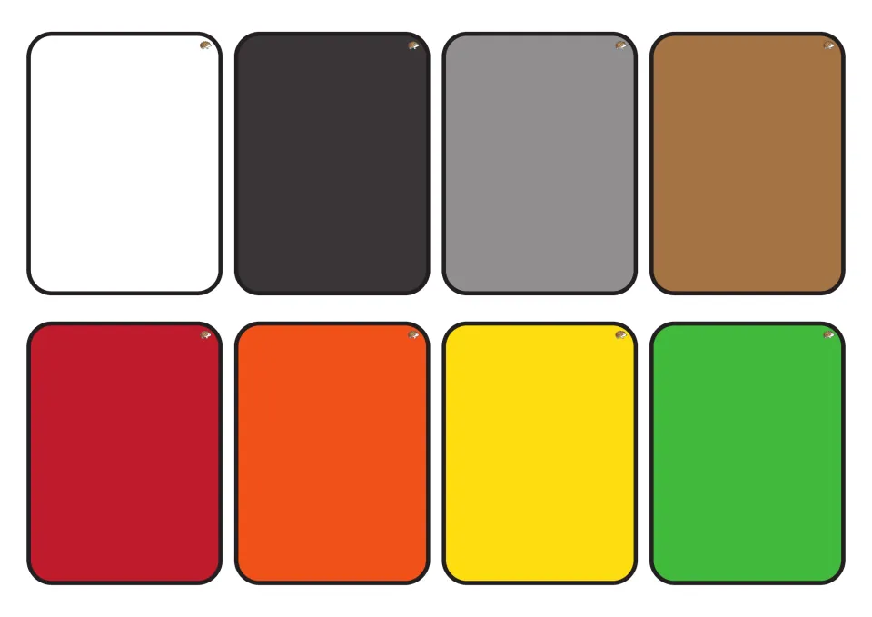 Solid color cards 9–16 for shamrock matching: white, black, gray, brown, red, orange, yellow, and green