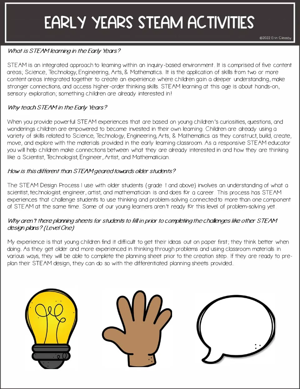 Early Years STEAM background: what STEAM learning is, why teach it young and why Level One skips planning sheets
