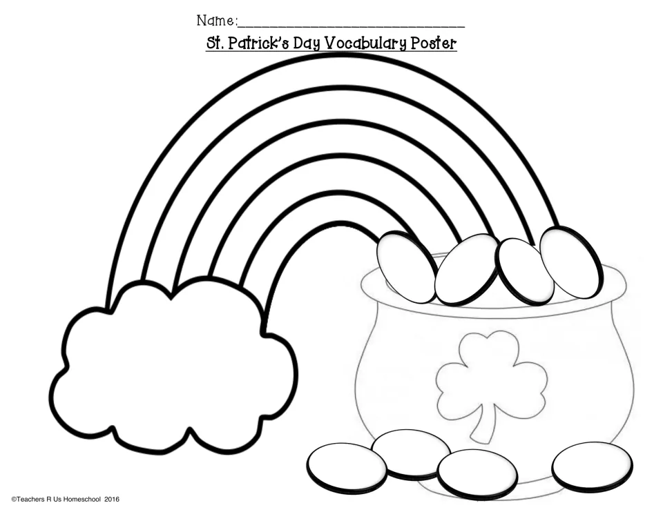Vocabulary poster version with blank coins on and around the pot, giving spaces to write descriptions of an assigned number