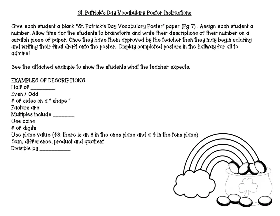 Poster instructions: assign each student a number to describe using half of, even or odd, factors and place value