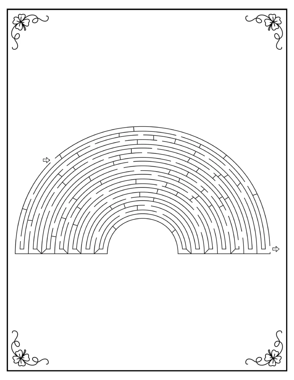 Rainbow maze: students follow the curved paths of a rainbow-shaped arch from the start arrow on the left to the exit arrow