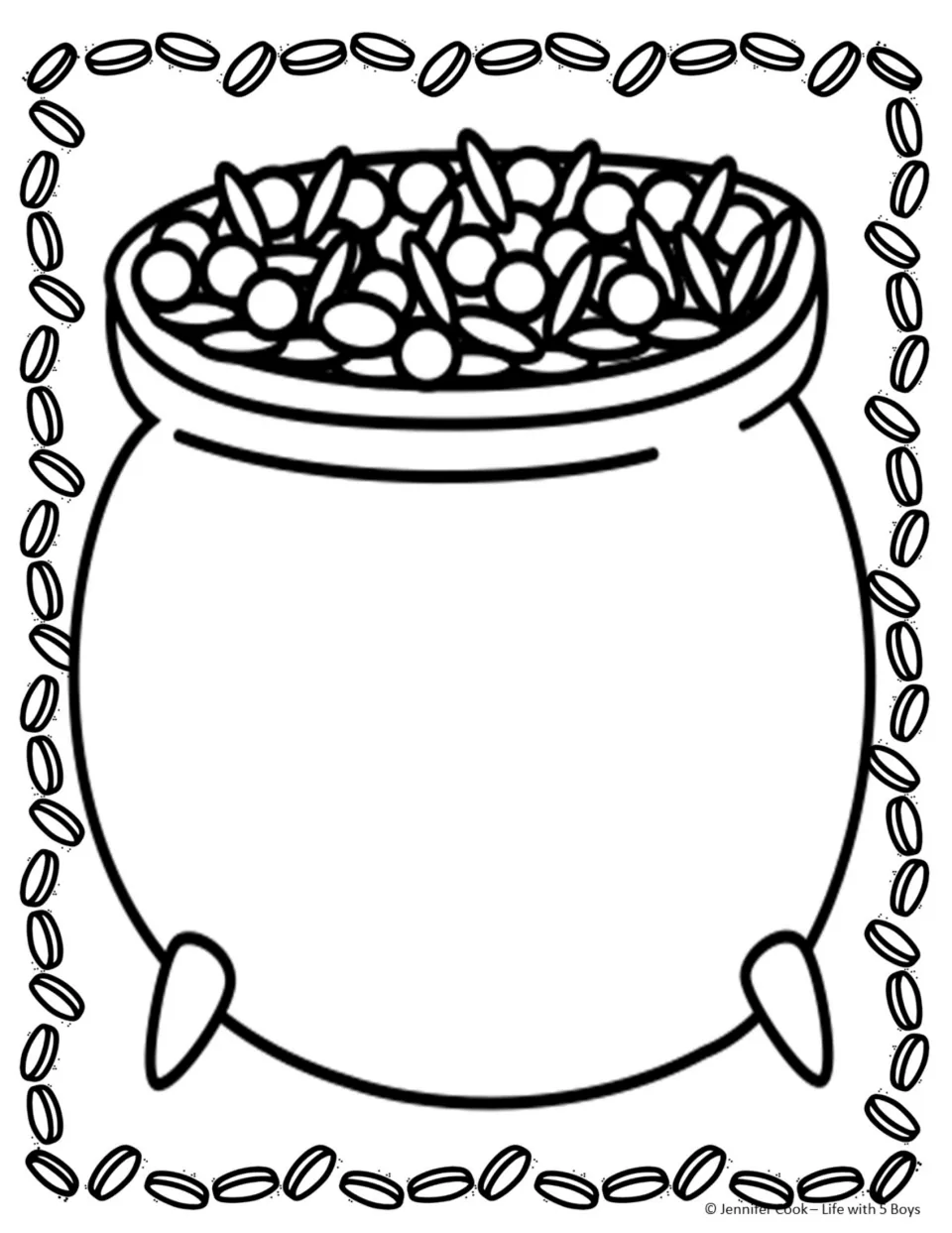 Blank pot-of-gold planning template provides space to develop ideas for the five-sentence writing activity.