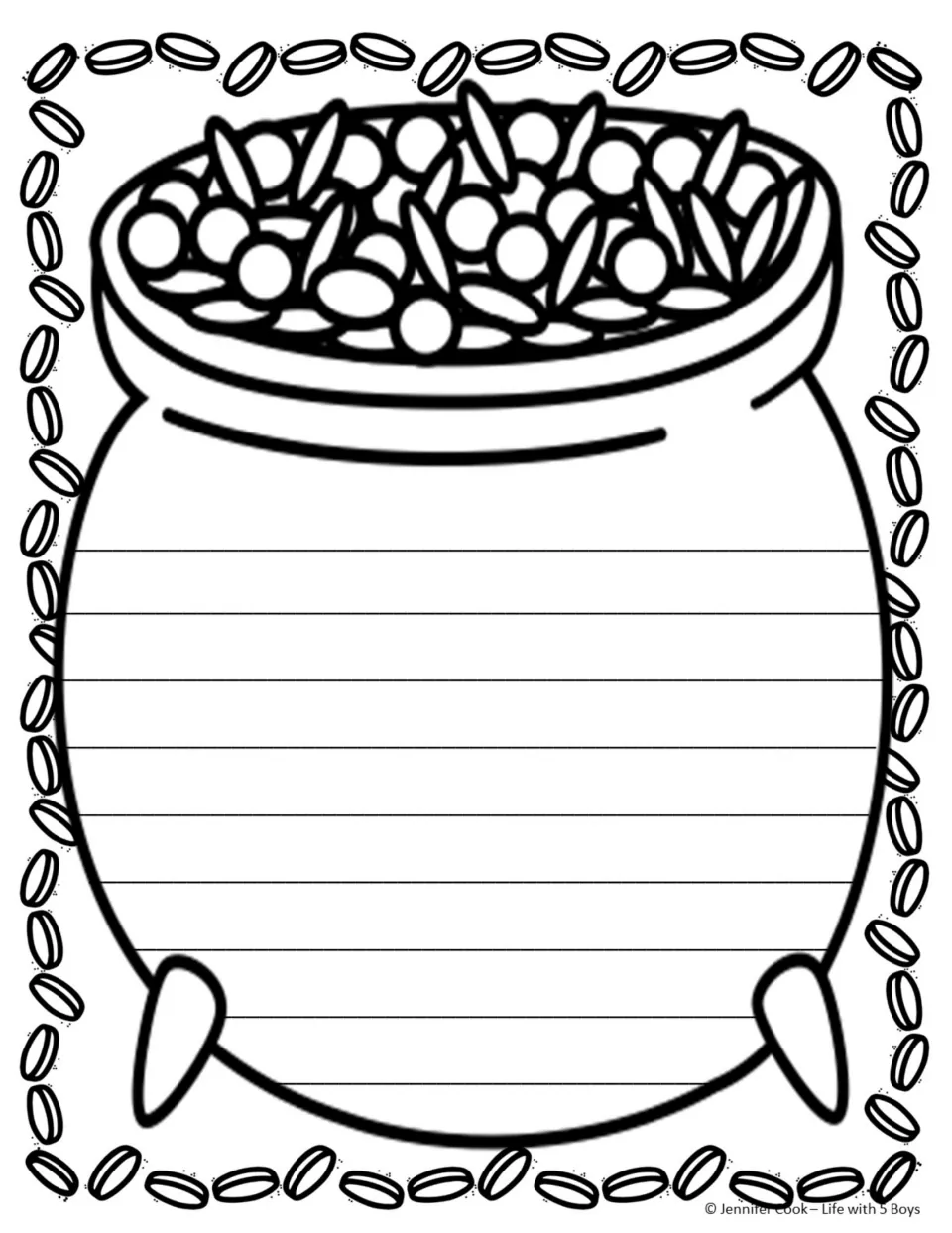 Pot-shaped final draft paper provides writing space inside a pot of gold for the completed paragraph.