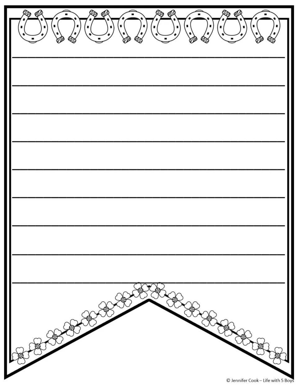 Additional writing pennant without a printed prompt accompanies the “I’m Lucky to be ME!” draft options