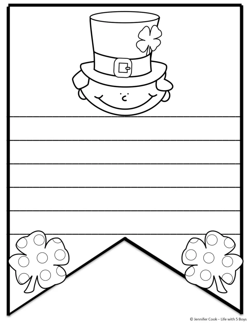Final draft pennant for the story about a leprechaun loose at school, without a printed writing prompt