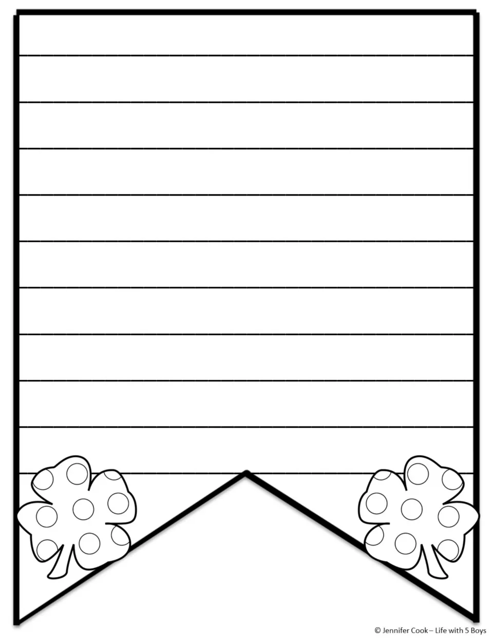 Additional story pennant without a printed prompt offers more writing space for the leprechaun school tale
