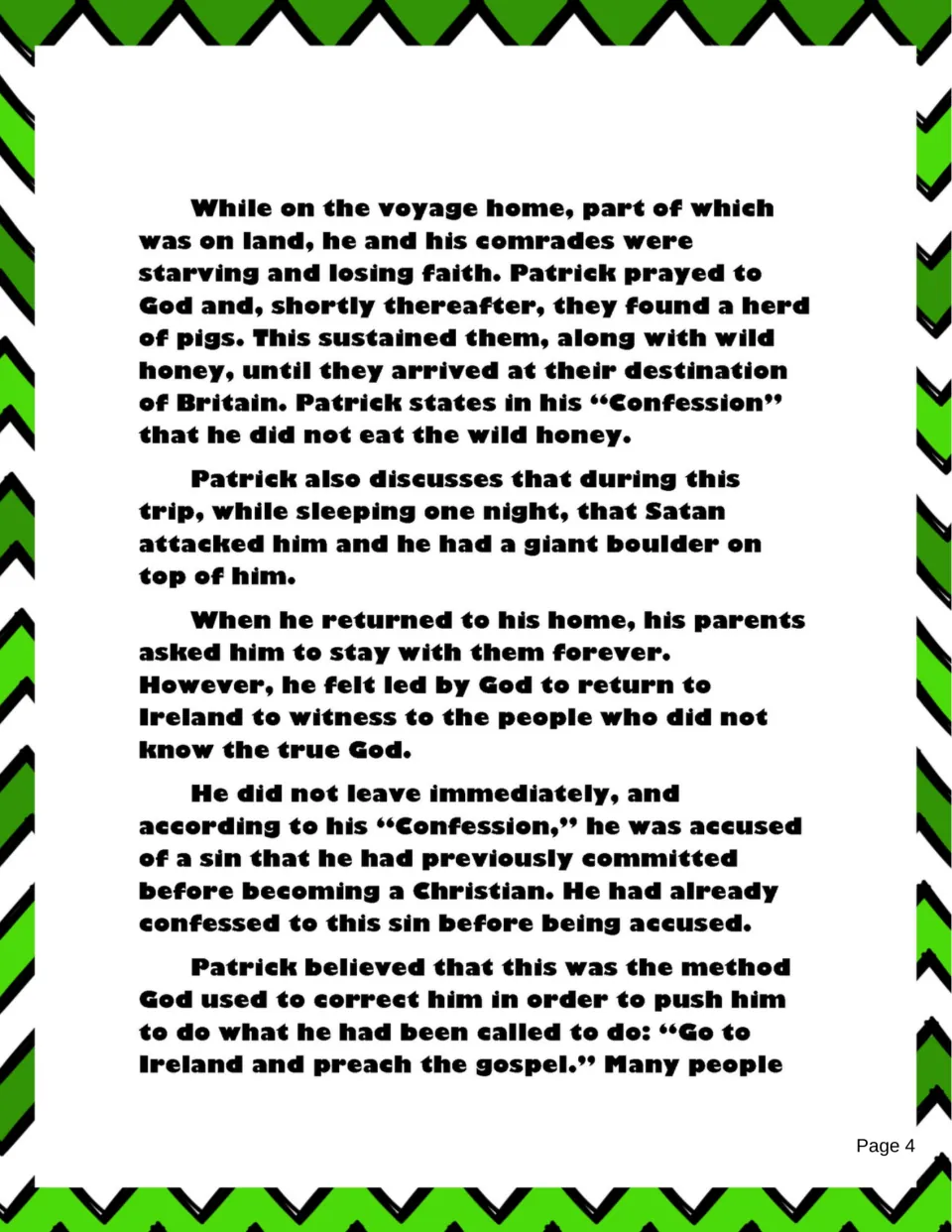 Biography part 2 recounts Patrick's journey home, prayer for food, and calling to preach in Ireland