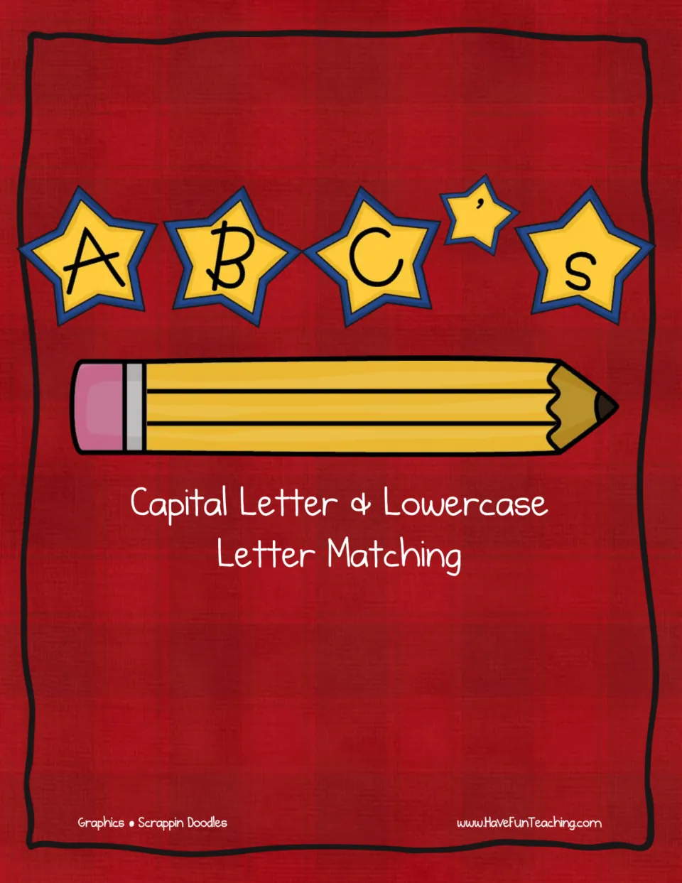 Cover of the alphabet matching activity, headed 'Capital Letter & Lowercase Letter Matching' with ABC's