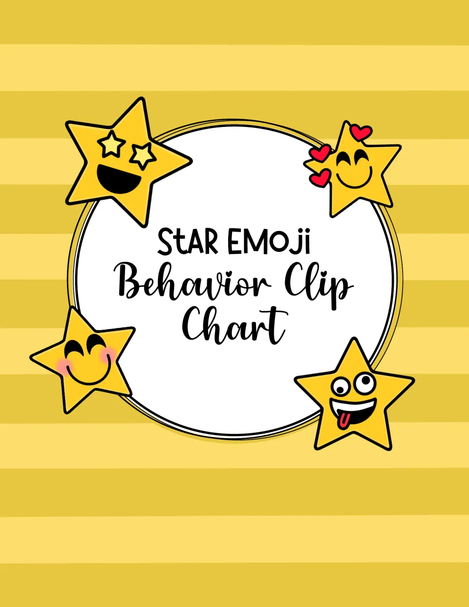 Cover reading Star Emoji Behavior Clip Chart, with four cheerful star emoji faces around the title on yellow stripes